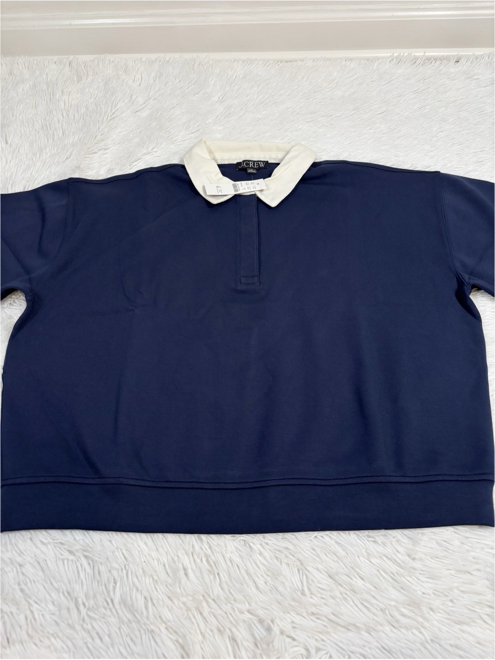 J Crew‎ NWT long sleeve Scuba-knit rugby sweatshirt oversized navy blue - Picture 8 of 12